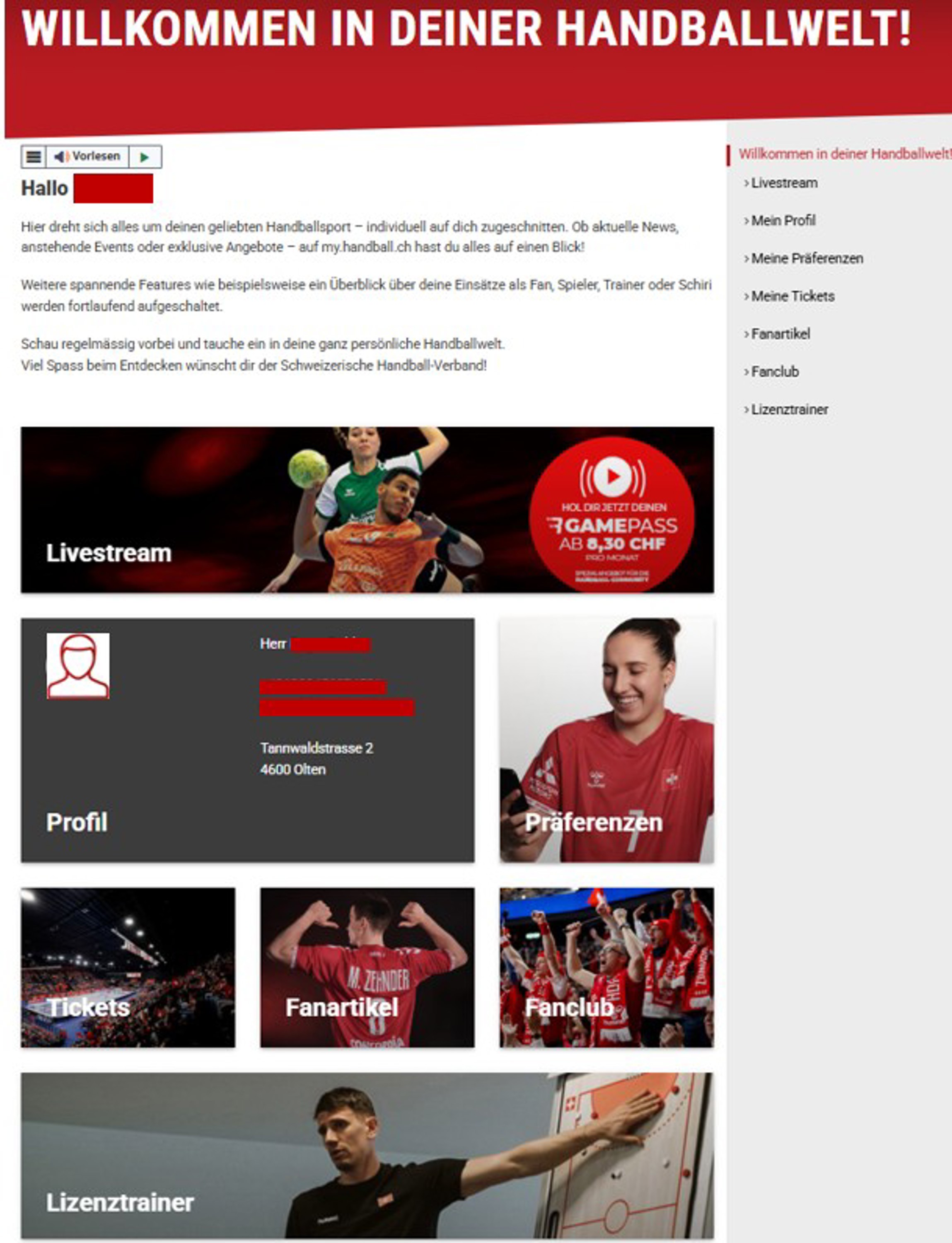 Dashboard myhandball DE