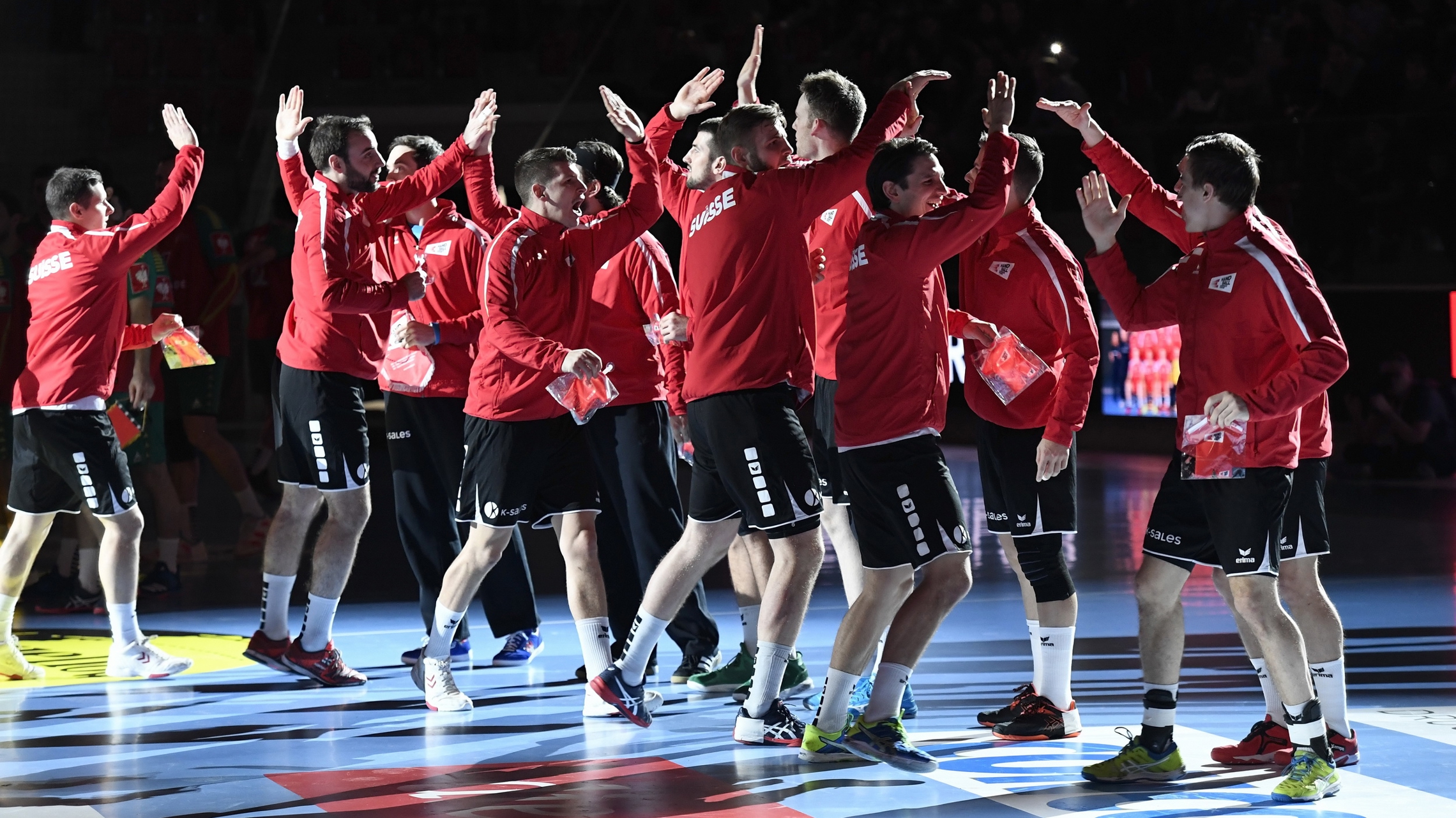 Die Schweizer Mannschaft vor dem Spiel gegen Portugal. (Alexander Wagner)