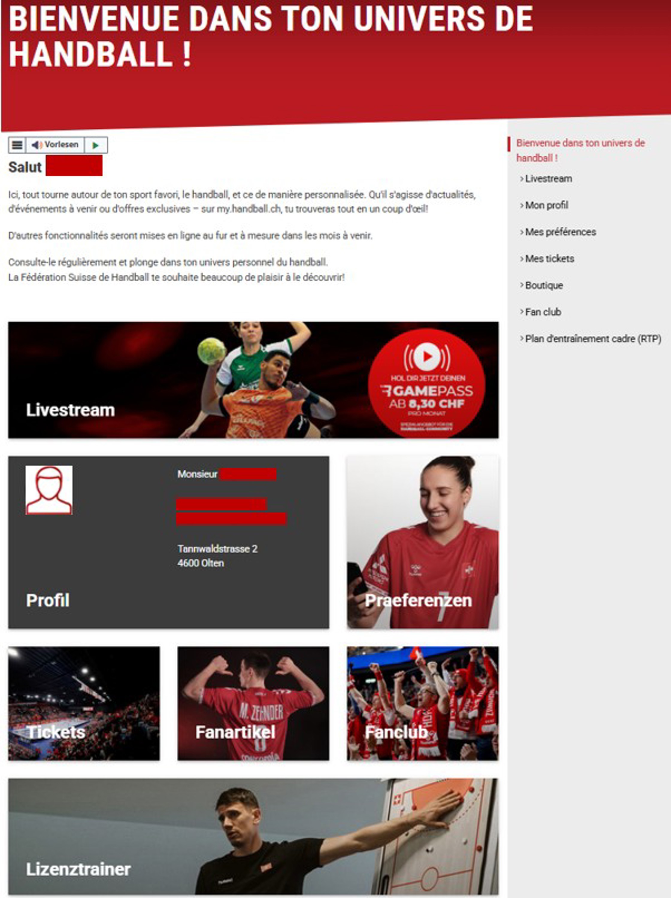 Dashboard myhandball FR