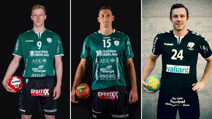 Simon Huwyler (Mitte) verlässt Wacker Thun, Yannick Schwab (links) und Janick Sorgen (rechts) ersetzen ihn Simon Huwyler (Mitte) verlässt Wacker Thun, Yannick Schwab (links) und Janick Sorgen (rechts) ersetzen ihn